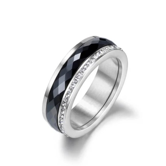 New!! Classic Titanium Stainless Steel White/Black Ceramics Ring Jewelry - Picture 2 of 10